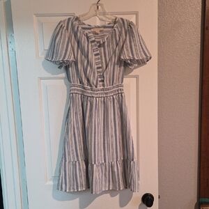 Monteau Blue and White Striped Dress With Flutter Sleeves NEW